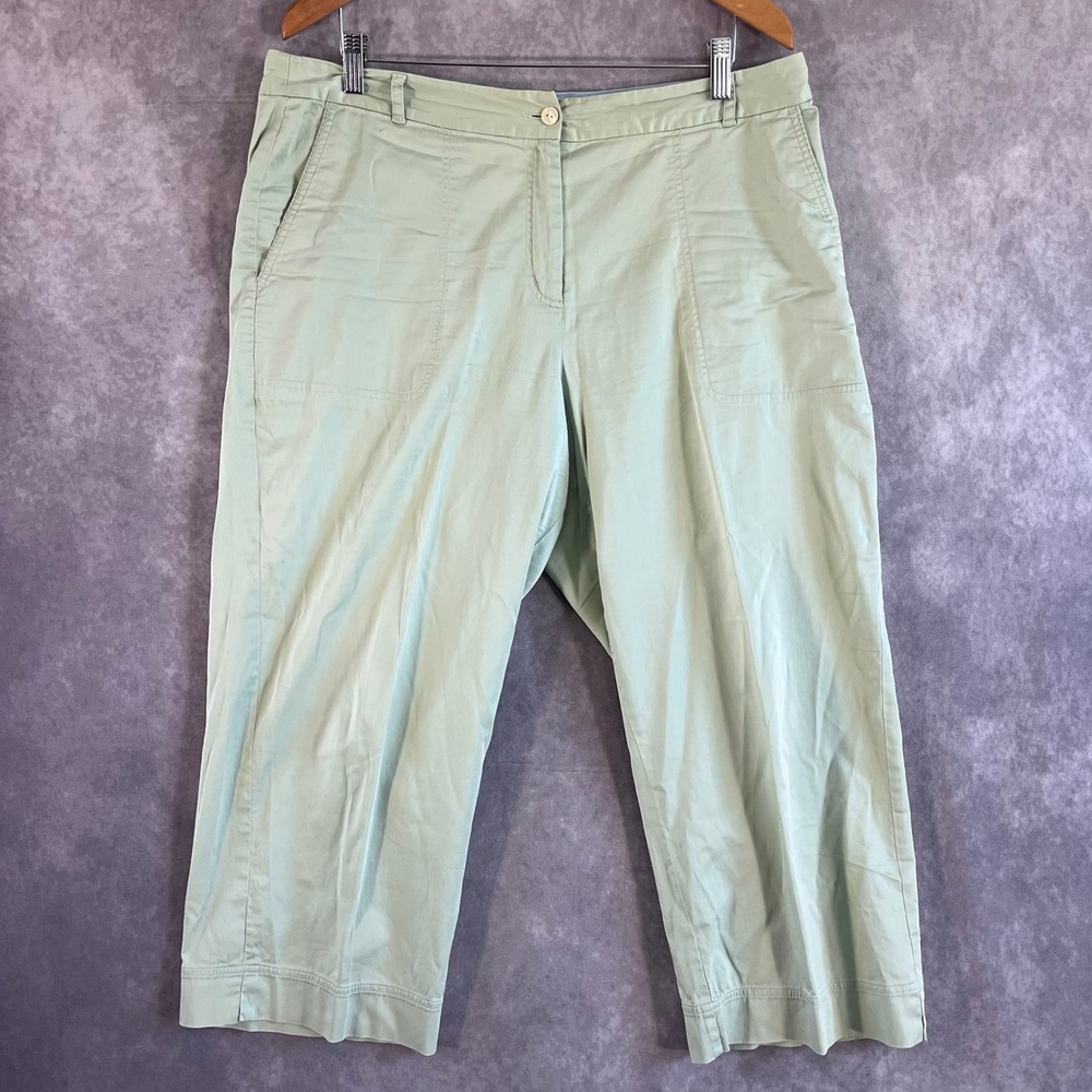 Tommy Bahama Cropped Pants Women 16 Green Stretch‎ Cotton Straight Leg Sage